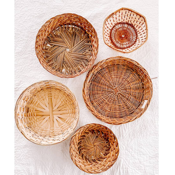Set of 5 Vintage Boho Basket Wall Baskets